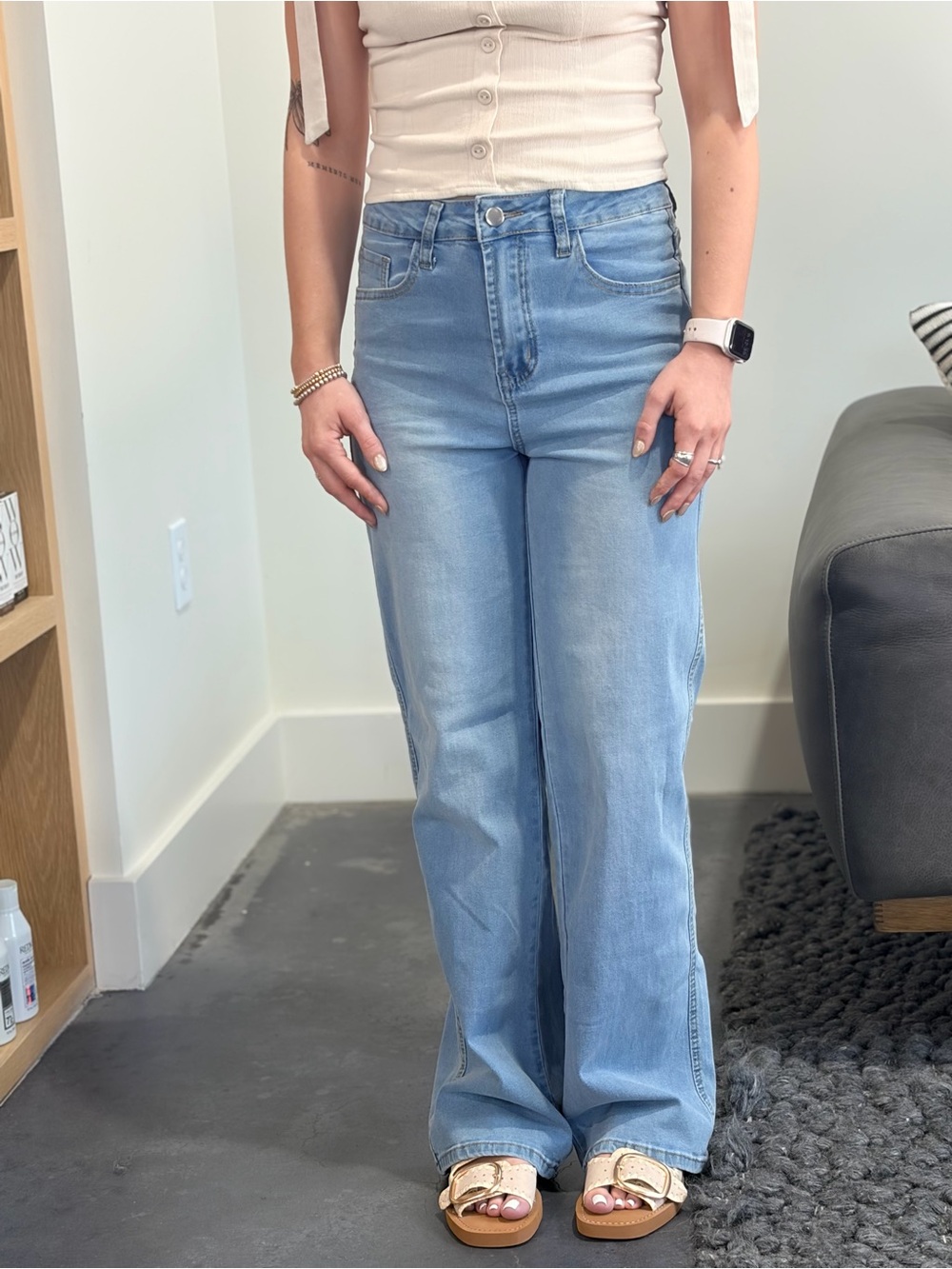 High-Rise Light Blue Wide Leg Jeans - Women's